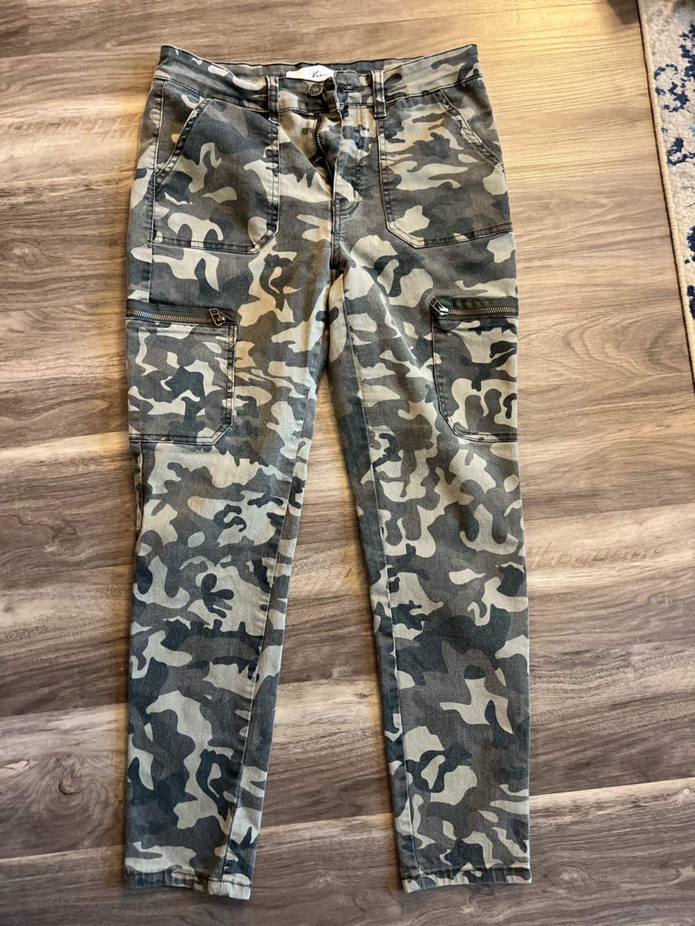 KanCan Women's Camo Cargo Jeans in Green and Gray